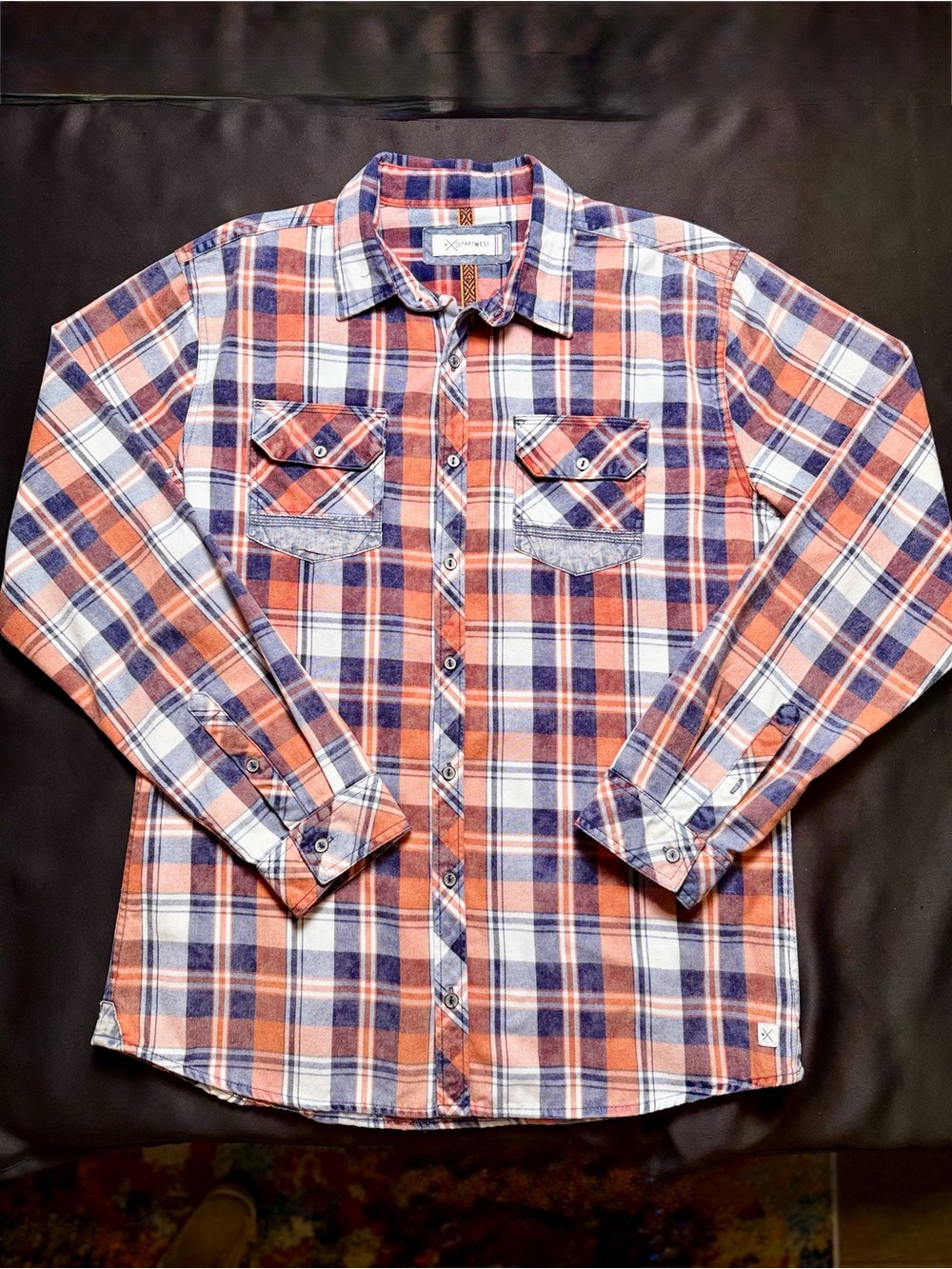 Plaid Orange/Blue/White Mens Large Shirt DepartWest by the Buckle